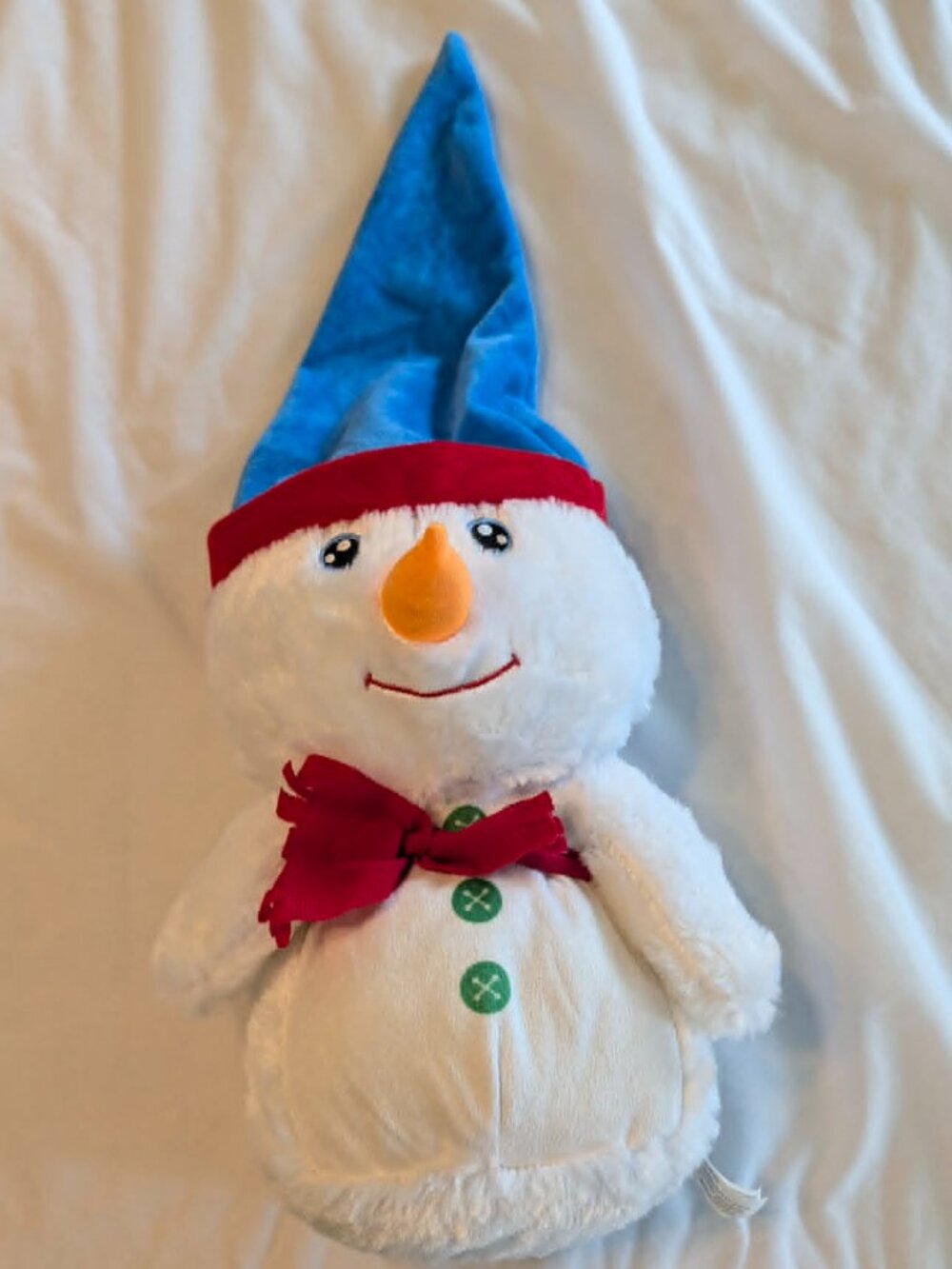 Snowman Plush Stuffed Animal Blue Hat Red Bow Tie Christmas Decoration